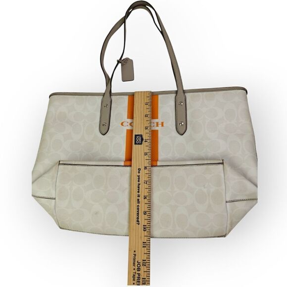 Coach Varsity Stripe City Zip Tote in Signature 38405 Silver/Chalk Orange Bag - Picture 10 of 13